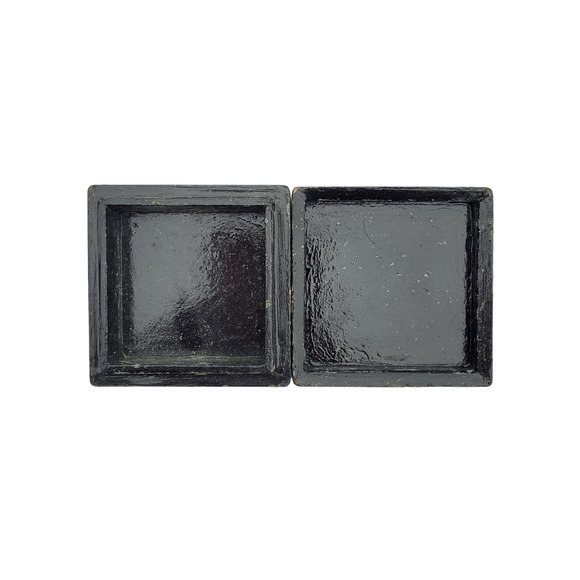 Vintage Russian Black Lacquer Green Blue Trinket Box Fighting Scene - Picture 12 of 13